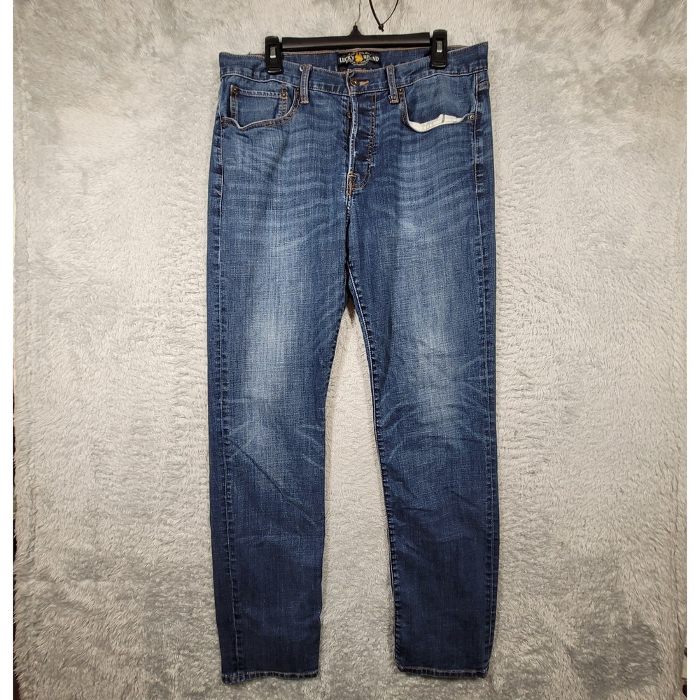 Lucky Brand Jeans Mens 34x34 Blue‎ Denim Straight Leg Mid Rise Faded Casual